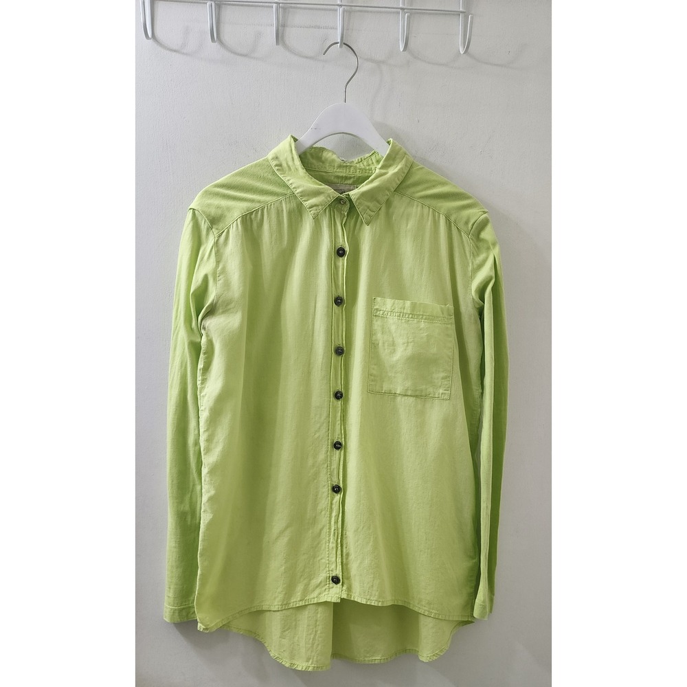 Jazmin Chebar Women Lime Green Long Sleeve Button Down High Low Shirt Size 42/2
